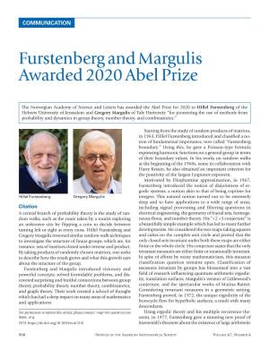 Furstenberg and Margulis Awarded 2020 Abel Prize