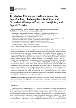 Prolyl Endopeptidase Inhibition and Caenorhabditis Elegans Protection from Β-Amyloid Peptide Toxicity