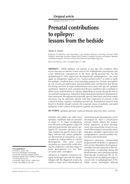 Prenatal Contributions to Epilepsy: Lessons from the Bedside