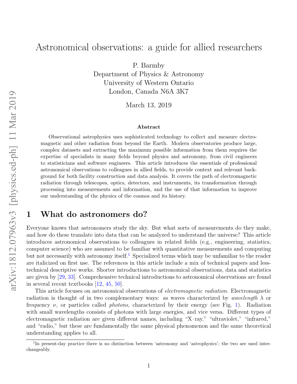 Astronomical Observations: a Guide for Allied Researchers