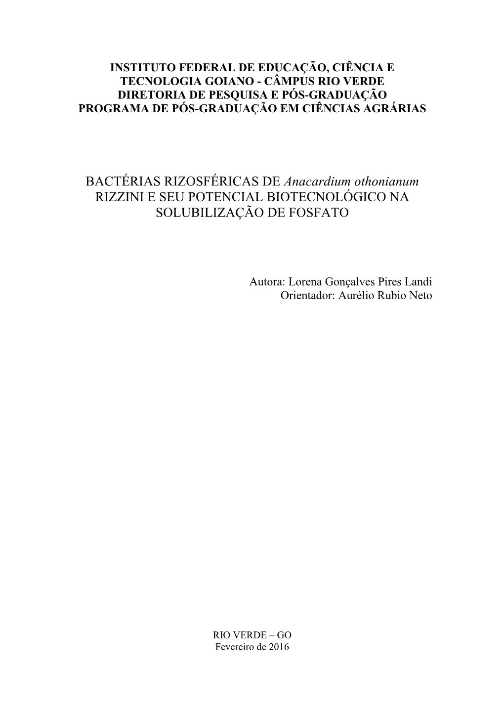 Anacardium Othonianum RIZZINI E SEU POTENCIAL BIOTECNOLÓGICO NA SOLUBILIZAÇÃO DE FOSFATO