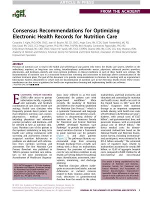 Consensus Recommendations for Optimizing Electronic Health Records for Nutrition Care Cassandra E