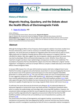 Magnetic Healing, Quackery, and the Debate About the Health Effects of Electromagnetic Fields