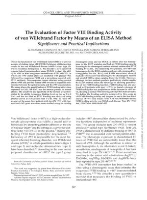 The Evaluation of Factor VIII Binding Activity of Von Willebrand Factor by Means of an ELISA Method Significance and Practical Implications