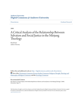 A Critical Analysis of the Relationship Between Salvation and Social Justice in the Minjung Theology Ilmok Kim Andrews University