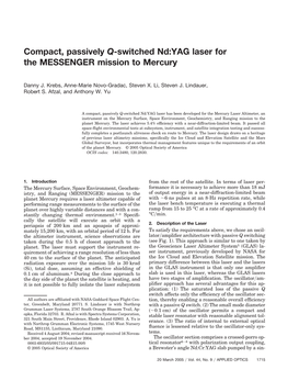 Compact, Passively Q-Switched Nd:YAG Laser for the MESSENGER Mission to Mercury