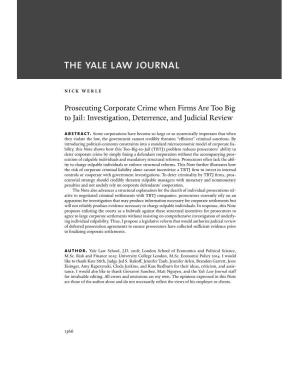 Prosecuting Corporate Crime When Firms Are Too Big to Jail: Investigation, Deterrence, and Judicial Review Abstract