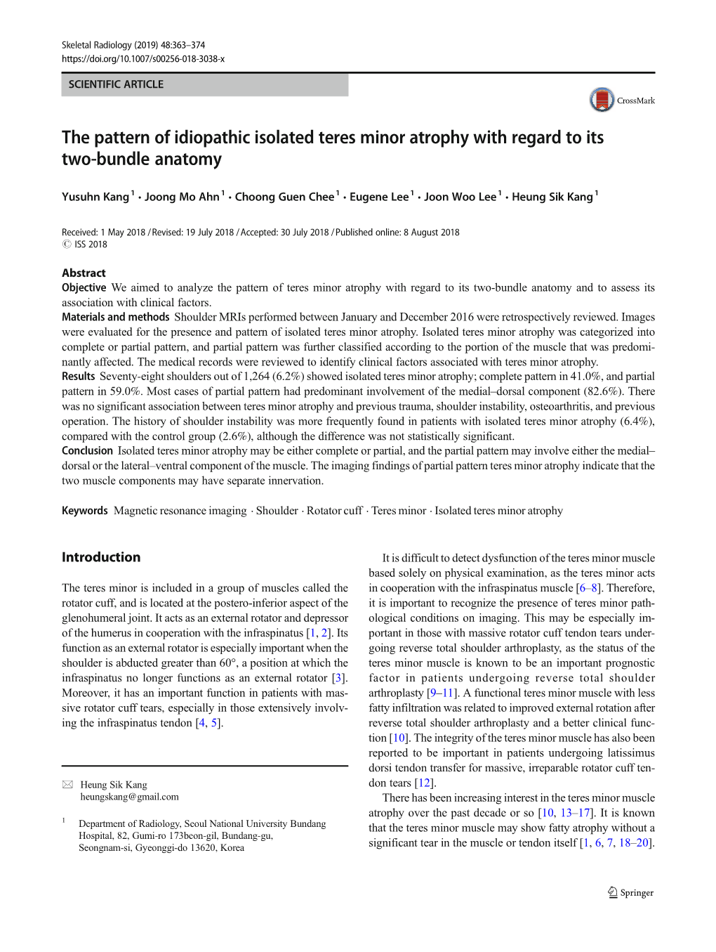 The Pattern of Idiopathic Isolated Teres Minor Atrophy with Regard to Its Two-Bundle Anatomy