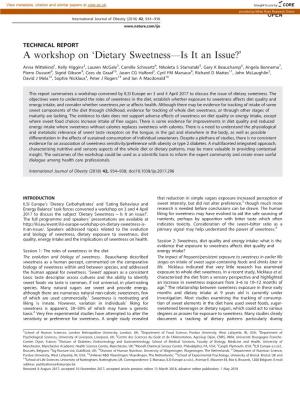A Workshop on 'Dietary Sweetness—Is It an Issue?'