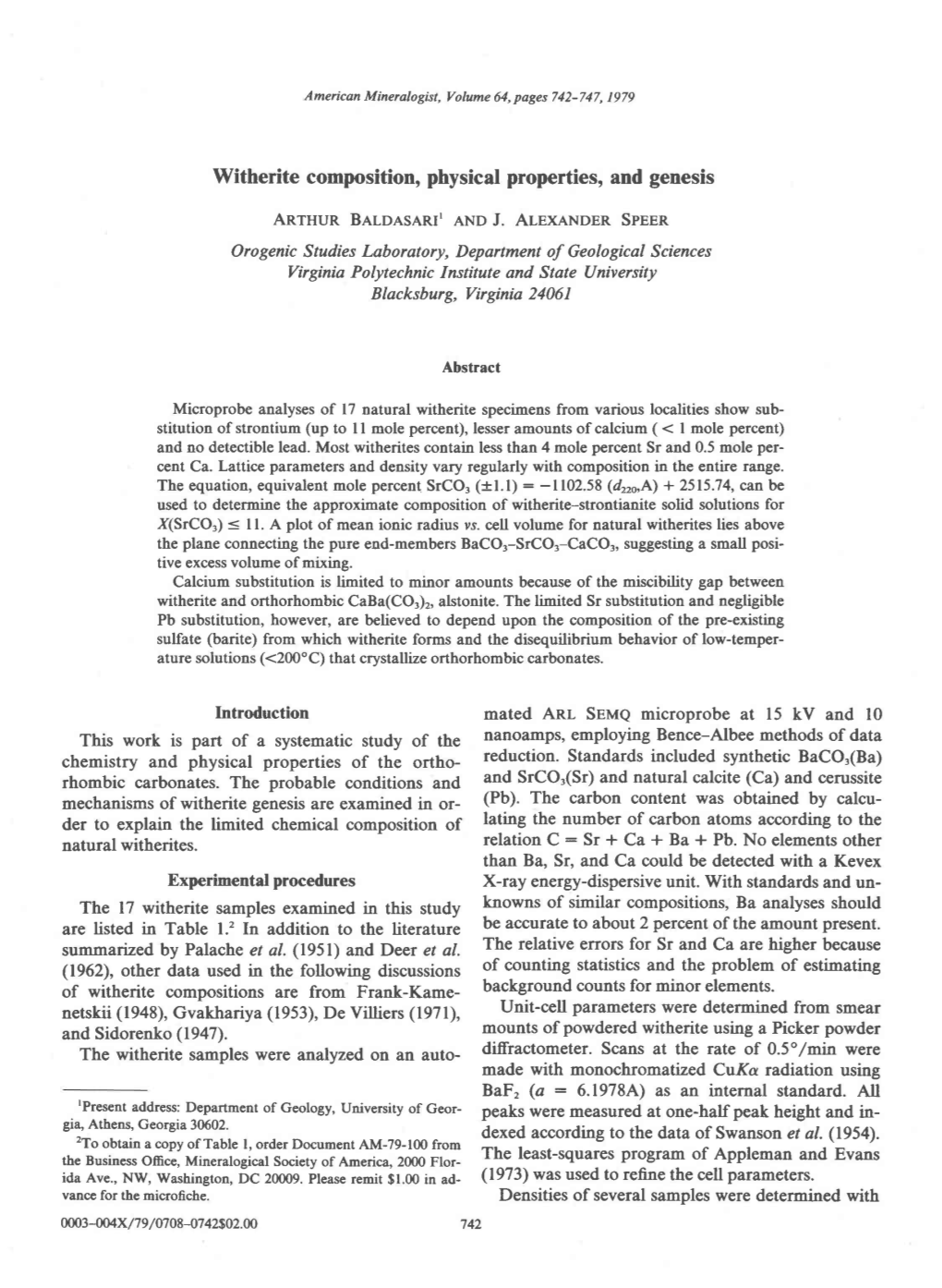 Witherite Composition, Physical Properties, and Genesis