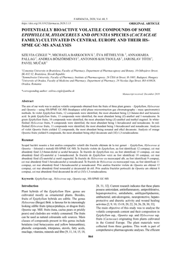 Potentially Bioactive Volatile Compounds of Some