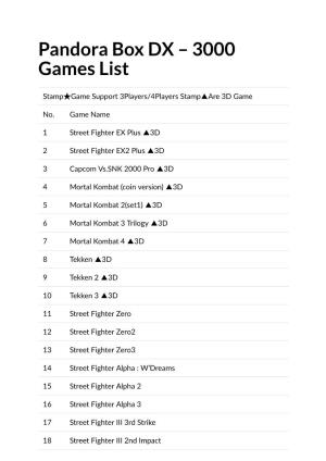 Pandora Box DX – 3000 Games List
