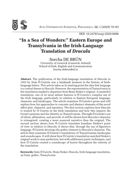 Eastern Europe and Transylvania in the Irish-Language Translation Of