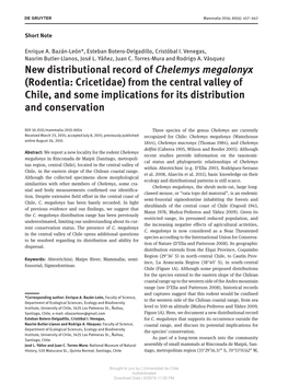 New Distributional Record of Chelemys Megalonyx (Rodentia: Cricetidae) from the Central Valley of Chile, and Some Implications for Its Distribution and Conservation