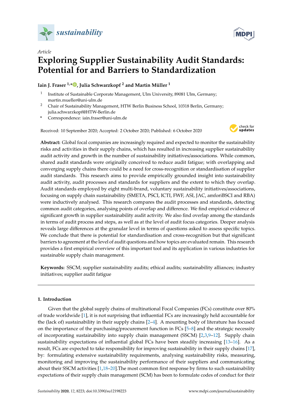 Exploring Supplier Sustainability Audit Standards: Potential for and Barriers to Standardization