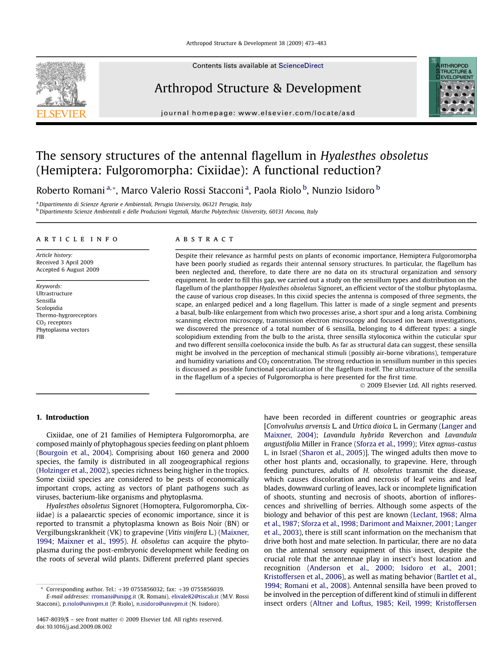 The Sensory Structures of the Antennal Flagellum in Hyalesthes Obsoletus