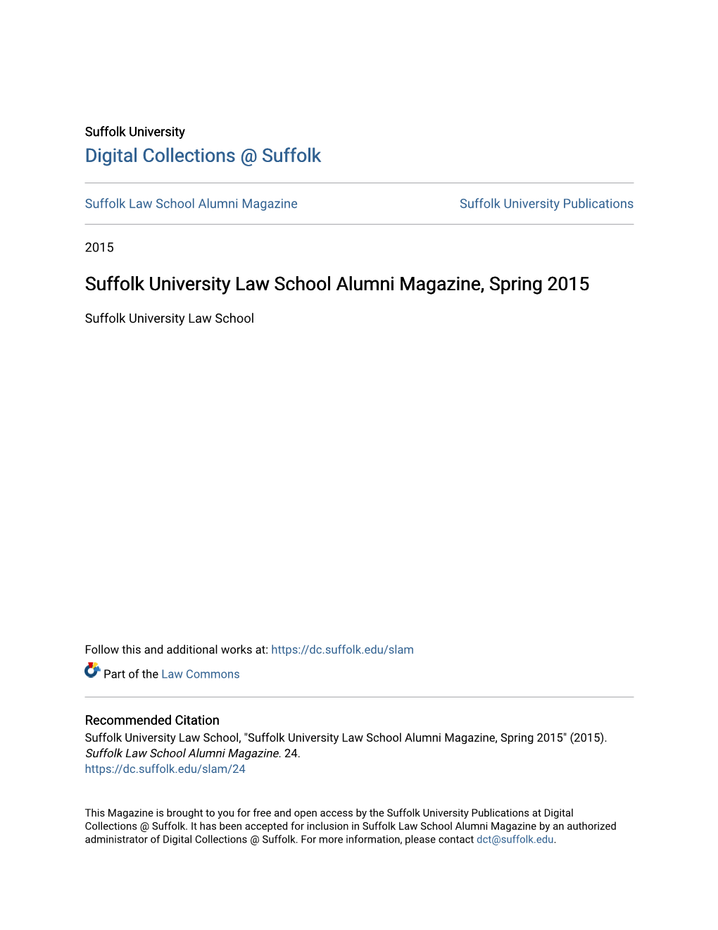 Suffolk University Law School Alumni Magazine, Spring 2015