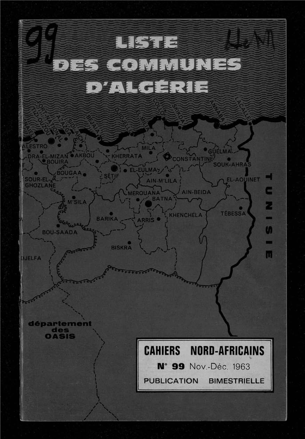 CAHIERS NORD-AFRICAINS N° 99 Nov.-Déc