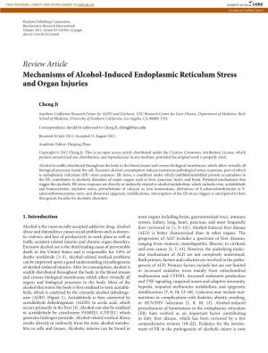 Review Article Mechanisms of Alcohol-Induced Endoplasmic Reticulum Stress and Organ Injuries