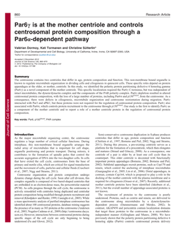 Par6c Is at the Mother Centriole and Controls Centrosomal Protein