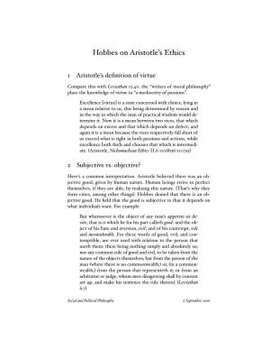 Hobbes and Aristotle's Ethics