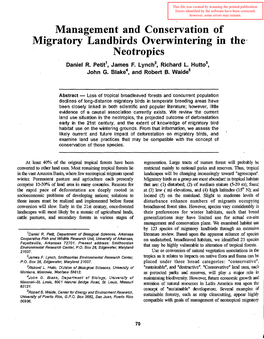 Migratory Landbirds Overwintering in The. Neotropics Daniel R