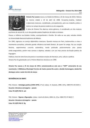 Bibliografia – Octavio Paz 1914-1998 1|2