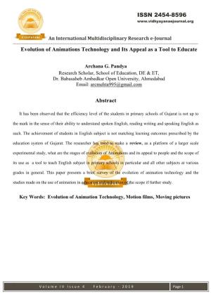 ISSN 2454-8596 Evolution of Animations Technology and Its