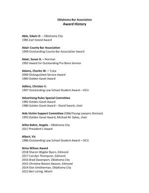 OBA Award History