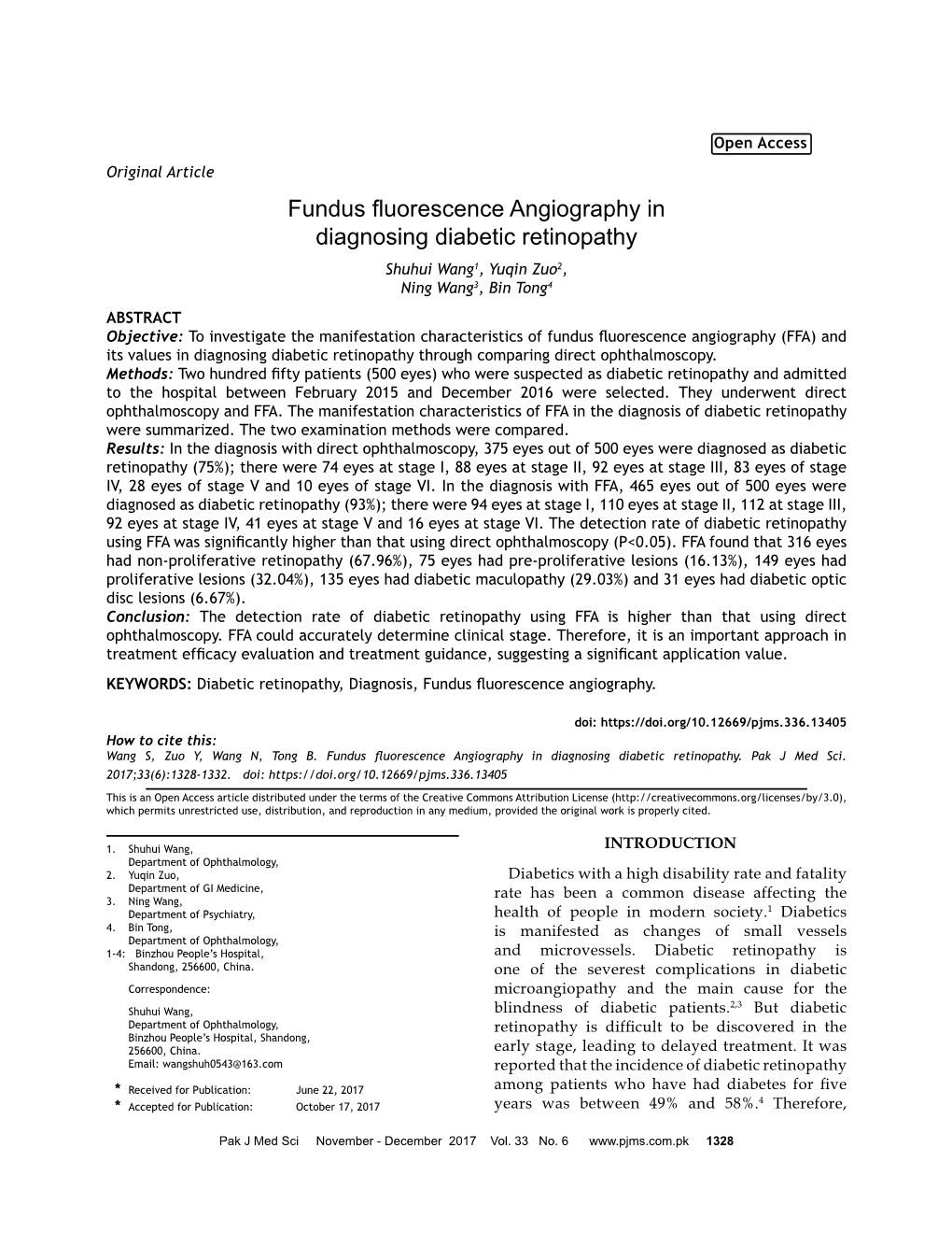 Fundus Fluorescence Angiography in Diagnosing Diabetic Retinopathy