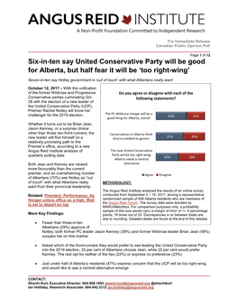 Six-In-Ten Say United Conservative Party Will Be Good for Alberta, but Half Fear It Will Be ‘Too Right-Wing’