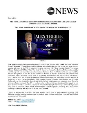 ABC News Alex Trebek, Remembered 11.08.20 2