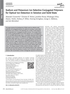Sodium and Potassium Ion Selective Conjugated Polymers for Optical Ion Detection in Solution and Solid State