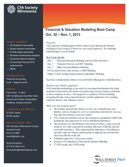 Financial & Valuation Modeling Boot Camp Oct. 30 – Nov. 1, 2013