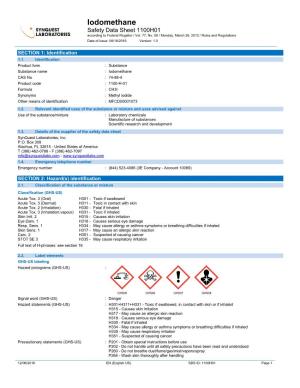 Iodomethane Safety Data Sheet 1100H01 According to Federal Register / Vol
