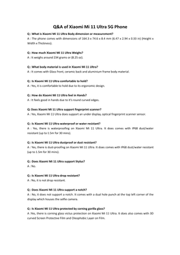 Q&A of Xiaomi Mi 11 Ultra 5G Phone