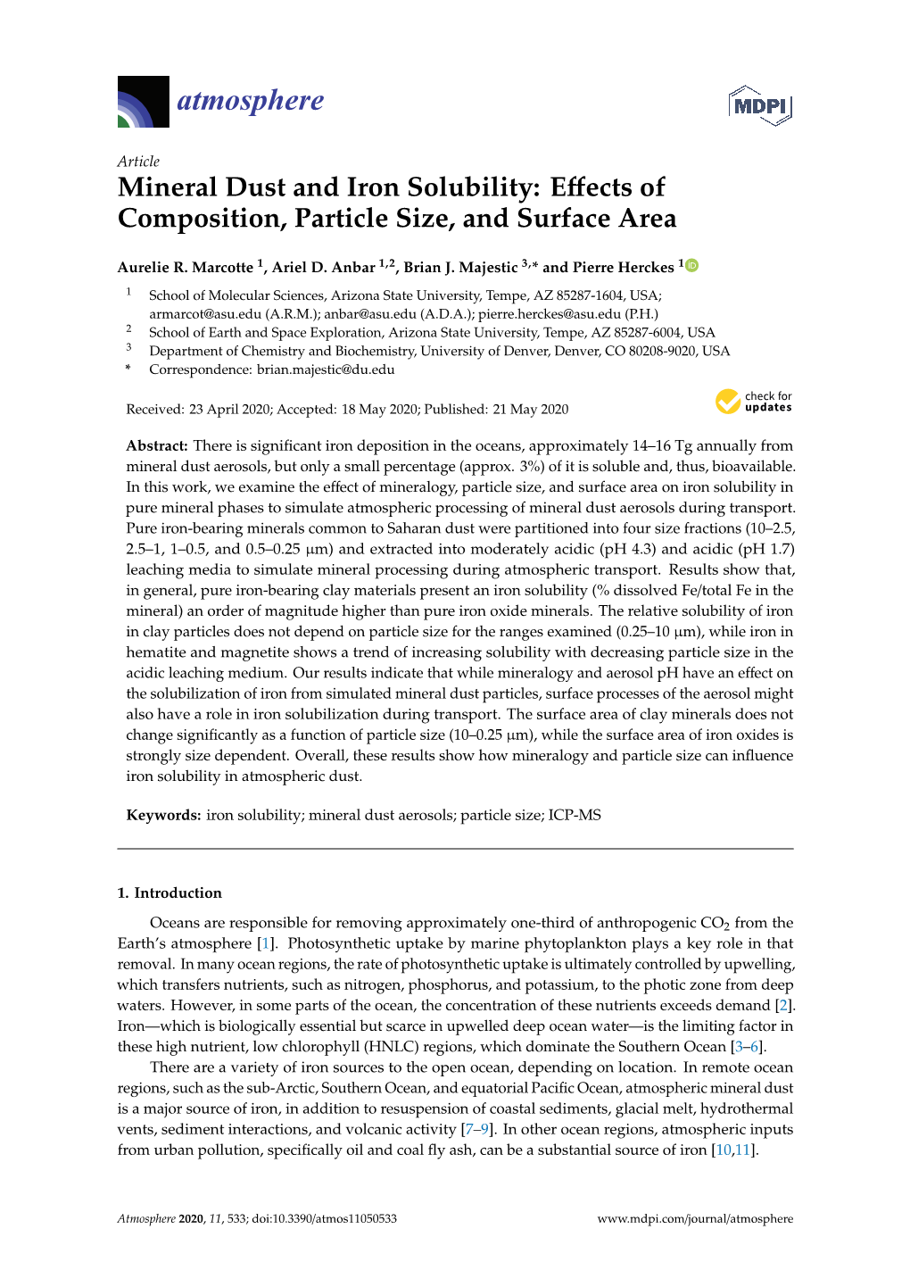 Mineral Dust and Iron Solubility: Effects of Composition, Particle Size