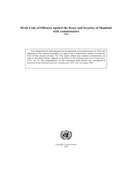 Draft Code of Offences Against the Peace and Security of Mankind with Commentaries 1954