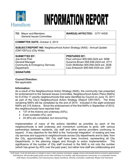 Neighbourhood Action Strategy (NAS) - Annual Update (CM11007(C)) (City Wide)