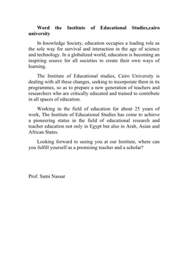 Word the Institute of Educational Studies,Cairo University In