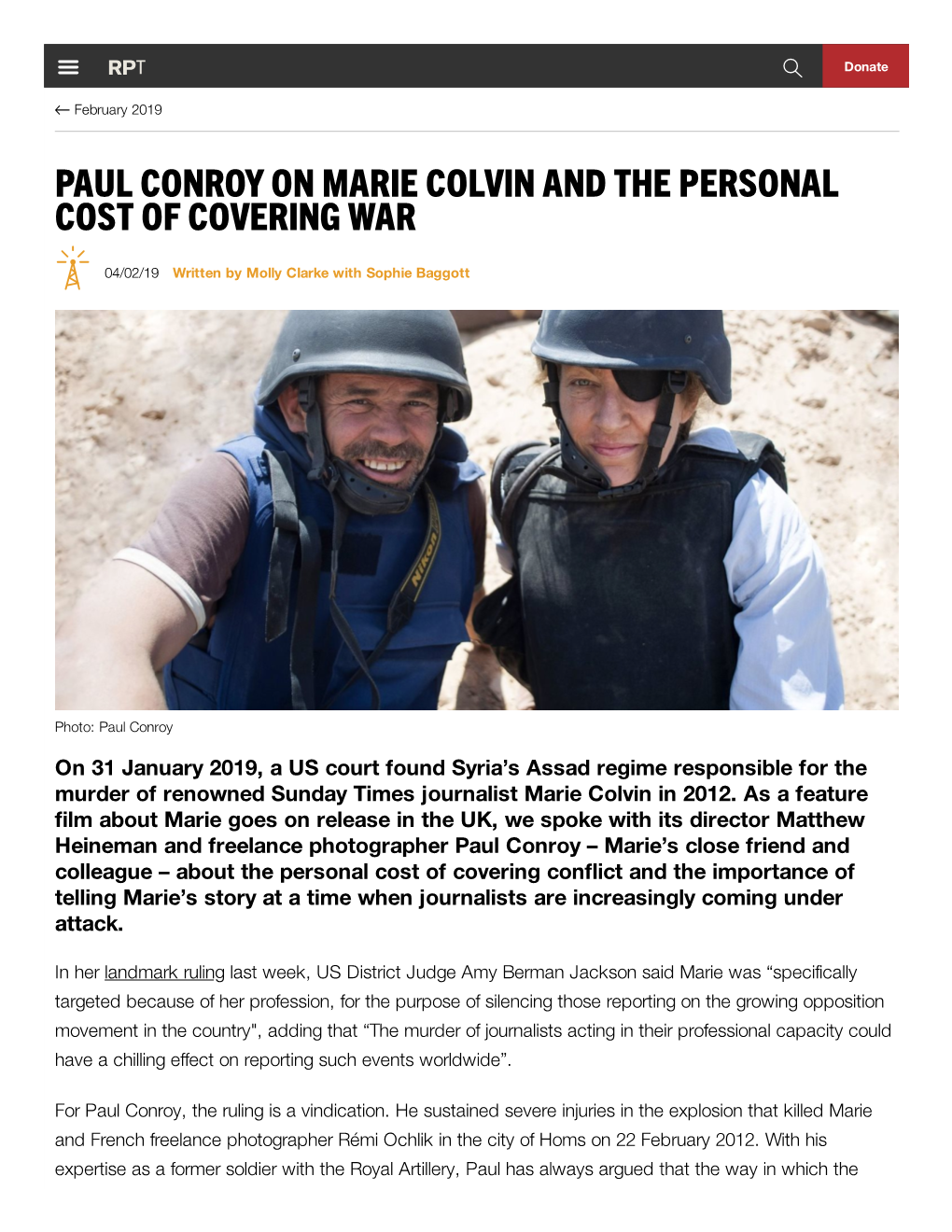 Paul Conroy on Marie Colvin and the Personal Cost of Covering War