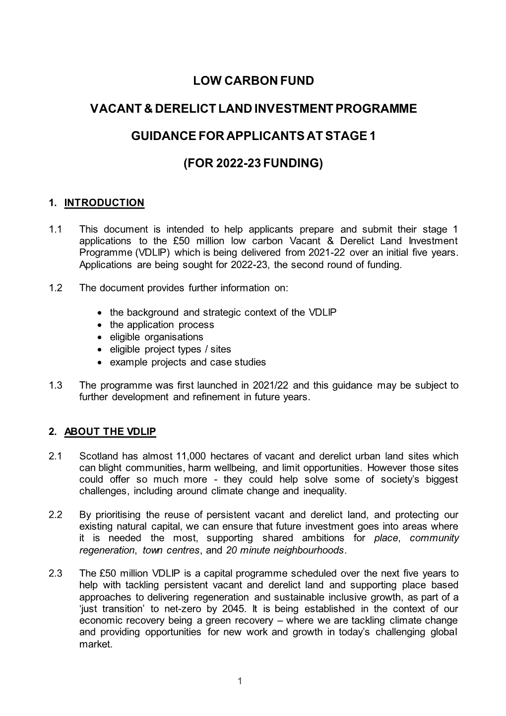 Vacant and Derelict Land Investment Programme Round 1