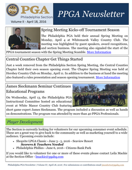 PPGA Newsletter Volume II - April 18, 2016