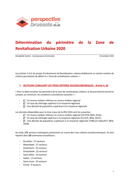Détermination Du Périmètre De La Zone De Revitalisation Urbaine 2020