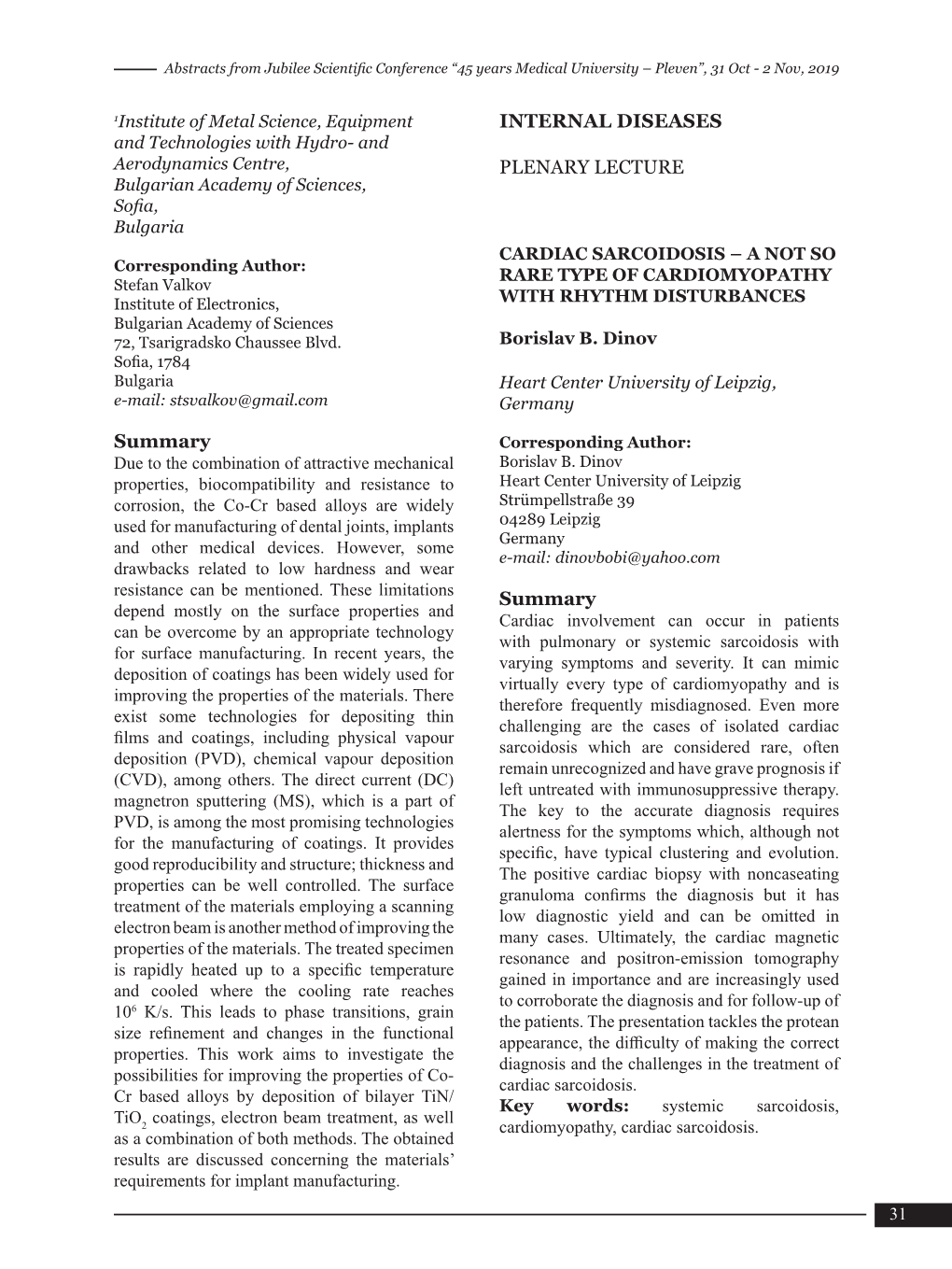 Summary INTERNAL DISEASES PLENARY LECTURE Summary