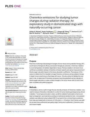 Cherenkov Emissions for Studying Tumor Changes During Radiation Therapy: an Exploratory Study in Domesticated Dogs with Naturally-Occurring Cancer