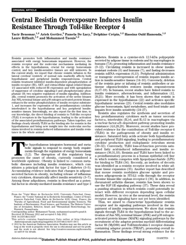 Central Resistin Overexposure Induces Insulin Resistance Through Toll-Like Receptor 4