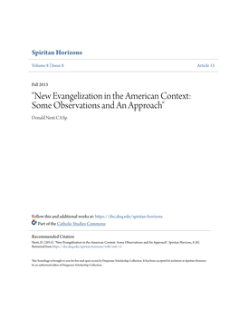 New Evangelization in the American Context: Some Observations and an Approach" Donald Nesti C.S.Sp