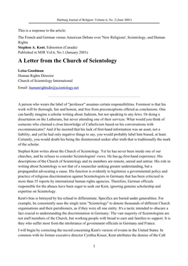 A Letter from the Church of Scientology