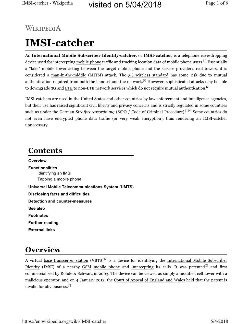 IMSI-Catcher -Wikipedia Visited on 5/04/2018 Page 1 of 6